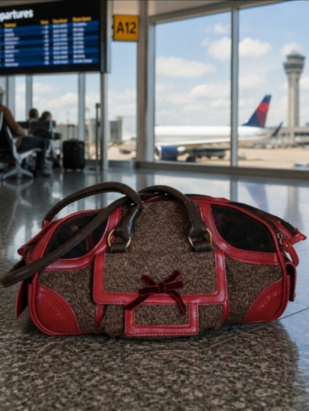 Pet Dog Cat Carrier Airplane Travel Road Trip Crate Soft Sided Wooly Brown Red